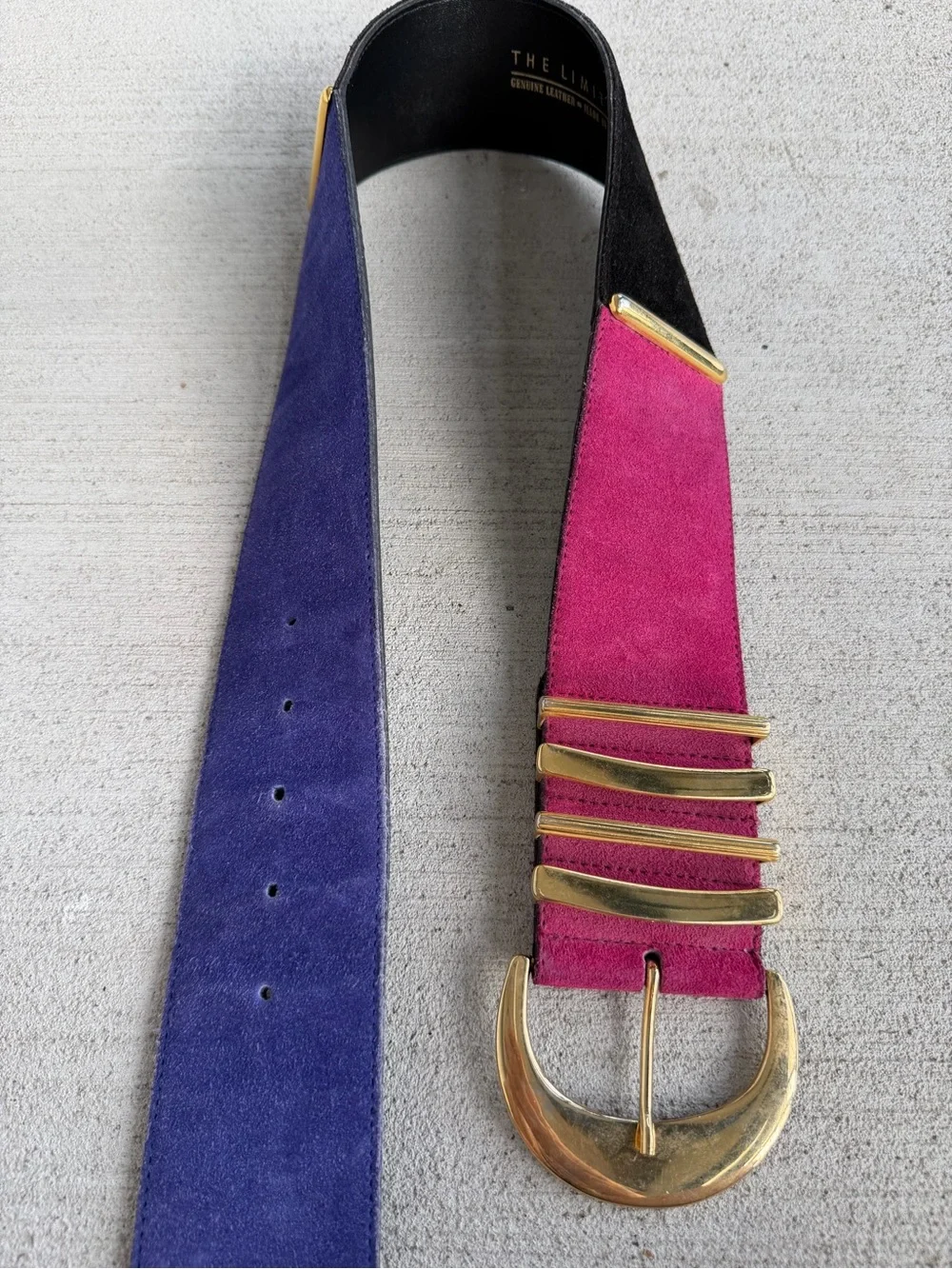 Vintage The Limited Genuine Leather Colorblock Suede Wide Belt Gold Tone Buckle